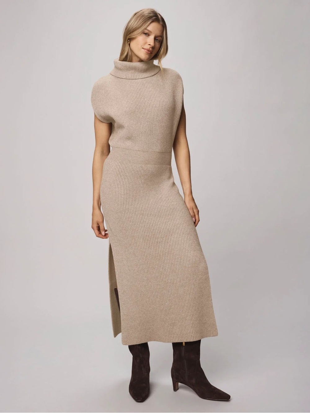 Splendid Marigold Cashmere Blend Ribbed Turtleneck Sweater Dress NWT XS